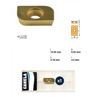 Picture of CANELA Tool ADMW1503R4.0TIN25 Milling Insert Paralelagram TiN + TiC + TiN