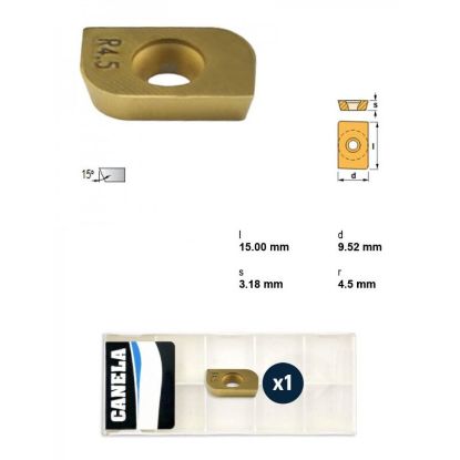 Picture of CANELA Tool ADMW1503R4.5TIN25-C Milling Insert Paralelagram TiN + TiC + TiN