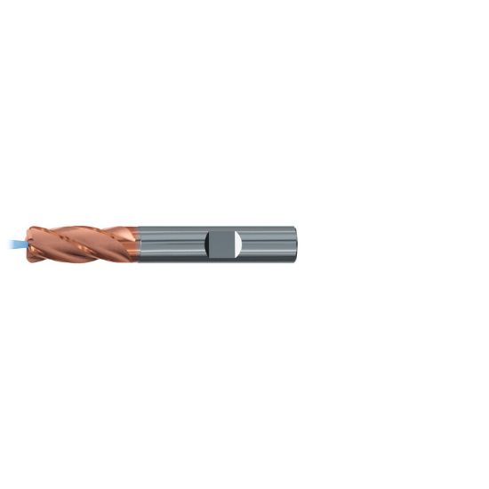 Picture of EMUGE 2699AZ.010010 DIA 10MM SH 0.3937 LOC 0.8661 OAL 2.8346 End Mill Standard Flute/With Coolant Variable Helix Carbide TiAlN Single End Corner Radius 0.0394 1.00MM TOP-Cut