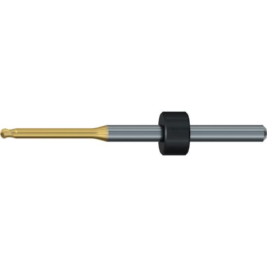Picture of EMUGE 2602TR.150310 DIA 1.50MM SH 0.1181 LOC 0.3937 OAL 1.850 End Mill Ball Nose Carbide TiN + TiAIN Single End Ball Nose Dental Mills
