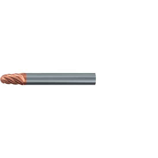 Picture of EMUGE 2679A.04060A DIA 0.5342 SH 0.6299 LOC 1.3386 OAL 4.252 End Mill Taper Flute Carbide TiAlN Single End Ball Nose Turbine Program