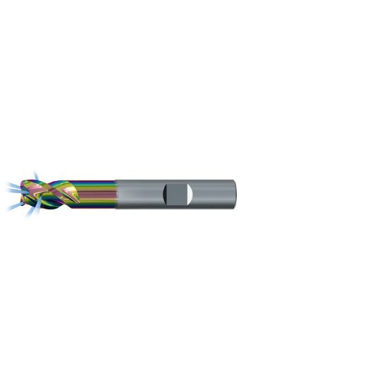 Picture of EMUGE 2884RZ.016020 DIA 16MM SH 0.6299 LOC 0.7874 OAL 3.7795 End Mill Standard Flute/With Coolant Variable Helix Carbide CrN Single End Corner Radius 0.0787 2.00MM Alu-Cut
