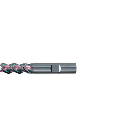 Picture of EMUGE 2547K.016040 DIA 16MM SH 0.6299 LOC 1.2598 OAL 3.6220 End Mill Standard Flute Variable Helix Carbide GLT Single End Corner Radius 0.1575 4.00MM Alu-Cut