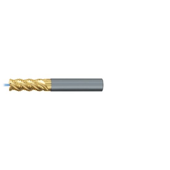 Picture of EMUGE 2670TZ.016025 DIA 16MM SH 0.6299 LOC 1.2598 OAL 3.6220 End Mill Standard Flute High Helix Carbide TiN + TiAIN Single End Corner Radius 0.0984 2.50MM TiNox-Cut