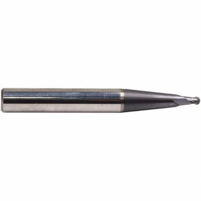 Picture of EMUGE 3442A.04015A DIA 1.50MM SH 0.3150 LOC 0.1575 OAL 2.480 End Mill Taper Flute Carbide TiAlN Single End Ball Nose Turbine Program