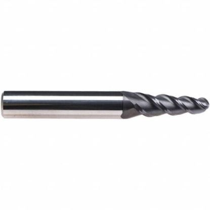 Picture of EMUGE 3440A.04030A DIA 3MM SH 0.3937 LOC 0.9843 OAL 2.8346 End Mill Taper Flute Carbide TiAlN Single End Ball Nose Turbine Program