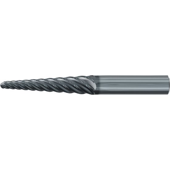 Picture of EMUGE 3548L.04030A DIA 6MM SH 0.6299 LOC 2.9134 OAL 5.5118 End Mill Taper Flute Carbide AlCrN Single End Ball Nose Turbine Program