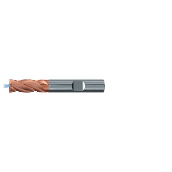 Picture of EMUGE 1999AZ.004 DIA 4MM SH 0.2362 LOC 0.4331 OAL 2.2441 End Mill Standard Flute Coolant High Helix Carbide TiAlN Single End Square Sharp TOP-Cut