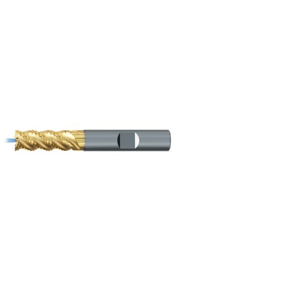Picture of EMUGE 2649TZ.0500 DIA 1/2 SH 0.50 LOC 1.1250 OAL 3.2500 End Mill Standard Flute Coolant High Helix Carbide TiN + TiAIN Single End Square Sharp TiNox-Cut