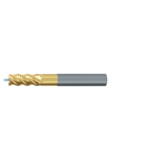 Picture of EMUGE 2658TZ.016020 DIA 16MM SH 0.6299 LOC 1.2598 OAL 4.2520 End Mill Standard Flute High Helix Carbide TiN + TiAIN Single End Corner Radius 0.0787 2.00MM TiNox-Cut