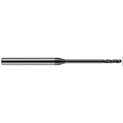Picture of HARVEY Tool 10260 DIA 0.06 LOC 0.50 OAL 2.50 End Mill Standard Flute Standard Helix Carbide Diamond Single End Ball Nose