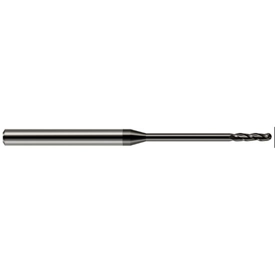 Picture of HARVEY Tool 10260 DIA 0.06 LOC 0.50 OAL 2.50 End Mill Standard Flute Standard Helix Carbide Diamond Single End Ball Nose