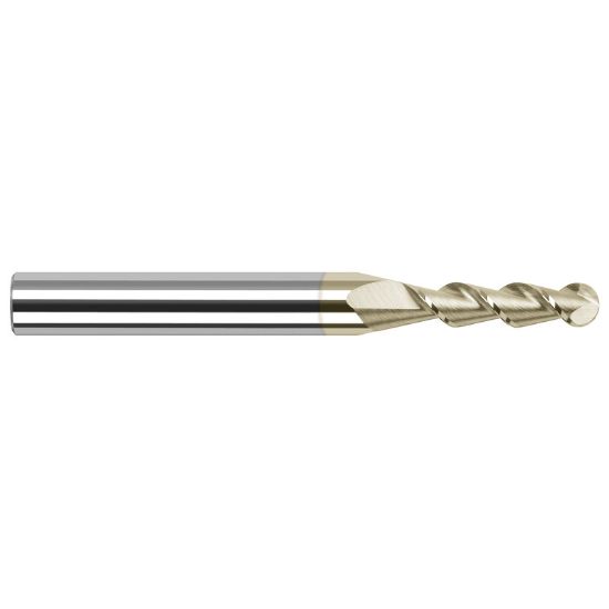 Picture of HARVEY Tool 27908-C7 .125 BALL x 45 HELIX Carbide EM, 2 FL ZrN End Mill Standard Flute Standard Helix Carbide ZrN Single End Ball Nose