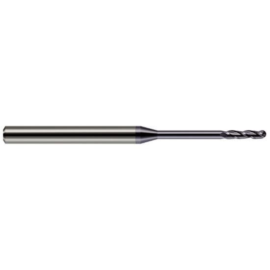 Picture of HARVEY Tool 14800-C3 DIA 0.1 LOC 0.7500 OAL 2.50 End Mill Standard Flute Standard Helix Carbide AlTiN Single End Ball Nose