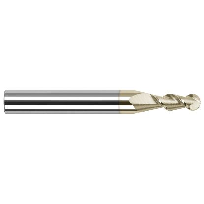 Picture of HARVEY Tool 27840-C7 .040 BALL x 45 HELIX Carbide EM, 2 FL ZrN End Mill Standard Flute Standard Helix Carbide ZrN Single End Ball Nose