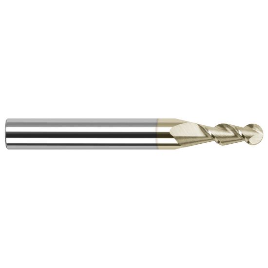 Picture of HARVEY Tool 27840-C7 .040 BALL x 45 HELIX Carbide EM, 2 FL ZrN End Mill Standard Flute Standard Helix Carbide ZrN Single End Ball Nose