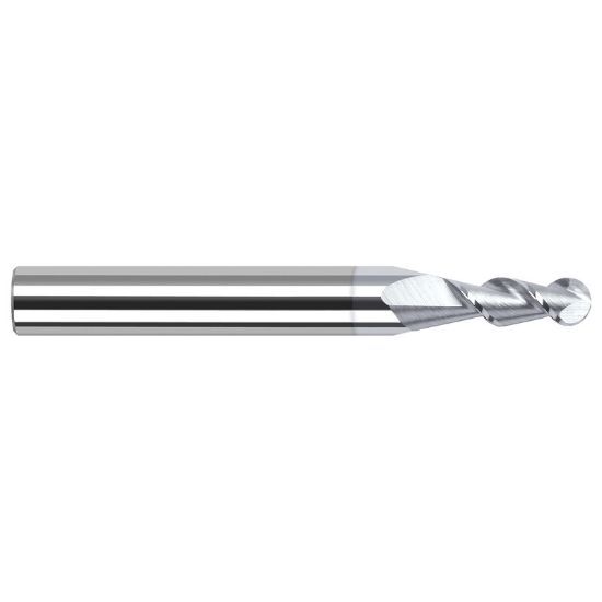 Picture of HARVEY Tool 27905-C8 .118 BALL x 45 HELIX Carbide EM, 2 FL, TiB2 End Mill Standard Flute Standard Helix Carbide TiB2 Single End Ball Nose