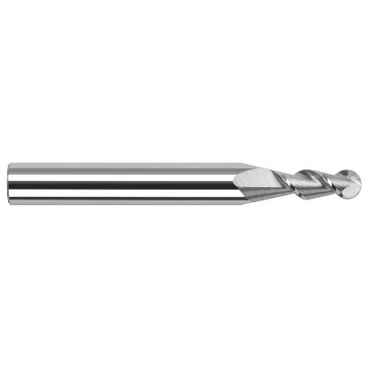 Picture of HARVEY Tool 27815 .015 BALL x 45 HELIX Carbide EM, 2 FL End Mill Standard Flute Standard Helix Carbide Uncoated Single End Ball Nose