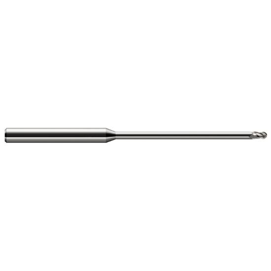 Picture of HARVEY Tool 59516 DIA 1/4 LOC 0.3750 OAL 8.00 End Mill Standard Flute Standard Helix Carbide Uncoated Single End Ball Nose