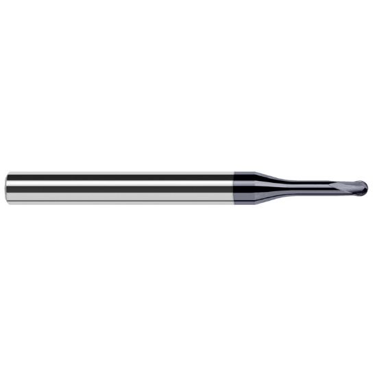 Picture of HARVEY Tool 38708-C6 .008 DIA BALL HARD Mill, 5x RCH, 2 FL End Mill Standard Flute Standard Helix Carbide AlTiN Single End Ball Nose
