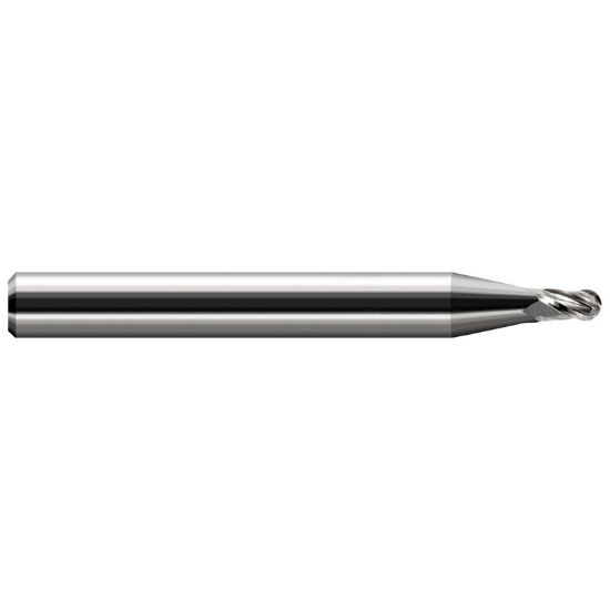 Picture of HARVEY Tool 24502 .002 BALL Carbide Stub EM, 2 FL End Mill Standard Flute Standard Helix Carbide Uncoated Single End Ball Nose