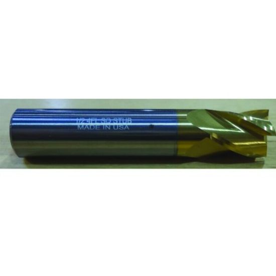 Picture of HTC 107-4750 DIA 3/4 SH 0.7500 LOC 1.00 OAL 3.00 End Mill Standard Flute Standard Helix Carbide TiN Single End Square Sharp