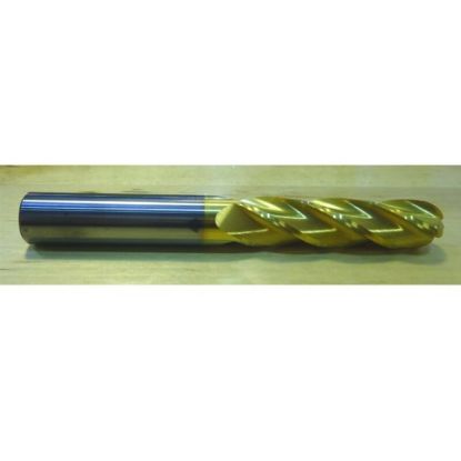 Picture of HTC 157-2750 DIA 3/4 SH 0.7500 LOC 2.2500 OAL 5.00 End Mill Standard Flute Standard Helix Carbide TiN Single End Ball Nose