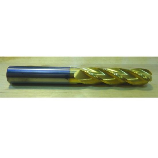 Picture of HTC 157-2750 DIA 3/4 SH 0.7500 LOC 2.2500 OAL 5.00 End Mill Standard Flute Standard Helix Carbide TiN Single End Ball Nose