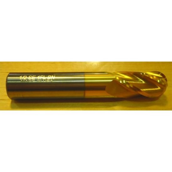 Picture of HTC 140-4859 DIA 55/64 SH 0.8750 LOC 1.50 OAL 4.00 End Mill Standard Flute Standard Helix Carbide TiN Single End Ball Nose