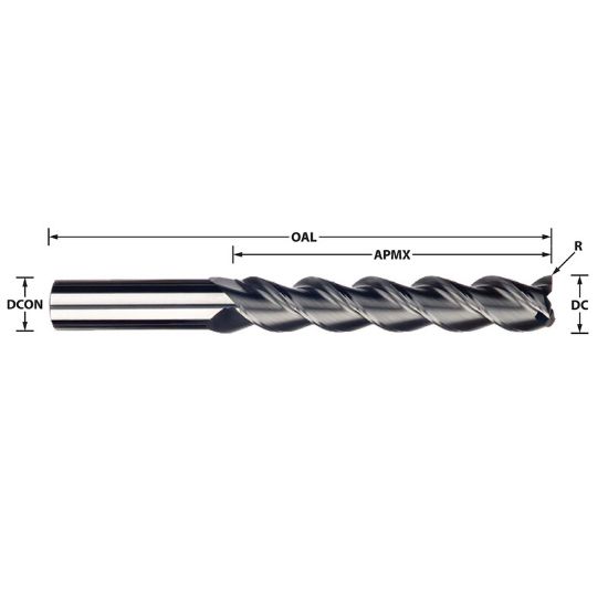 Picture of IMCO 33004 DIA 1/2 SH 0.50 LOC 2.50 OAL 5.00 End Mill Standard Flute High Helix Carbide Uncoated Single End Square Sharp Streaker Mill