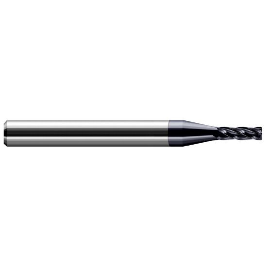 Picture of HARVEY Tool 74205-C3 .118 D x .015 R CRAD EM, 4 FL, AlTiN End Mill Standard Flute Standard Helix Carbide AlTiN Single End Ball Nose