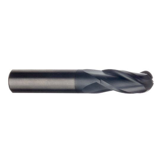 Picture of IMCO 62604 DIA 3MM SH 0.1181 LOC 0.4724 OAL 1.4961 End Mill Standard Flute Standard Helix Carbide AlTiN Single End Ball Nose General Purpose