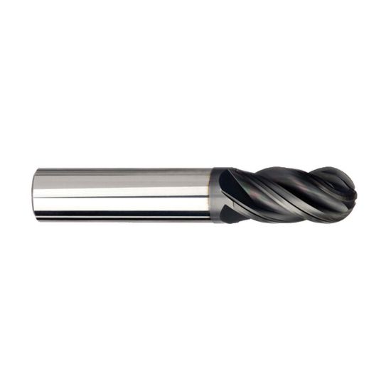 Picture of IMCO 63139 DIA 1/8 SH 0.1250 LOC 0.50 OAL 1.50 End Mill Standard Flute Variable Helix Carbide AlTiN Single End Ball Nose Pow-R-Feed Mill