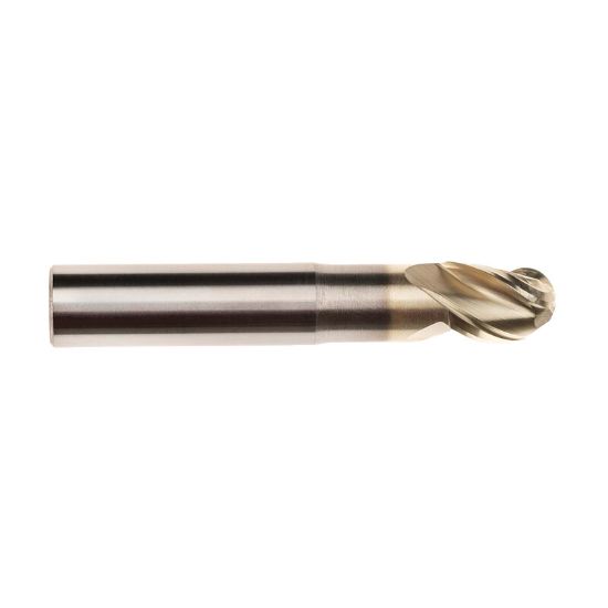 Picture of IMCO 61401 DIA 20MM SH 0.7874 LOC 1.1811 OAL 4.9213 End Mill Standard Flute High Helix Carbide Uncoated Single End Ball Nose Streaker Mill