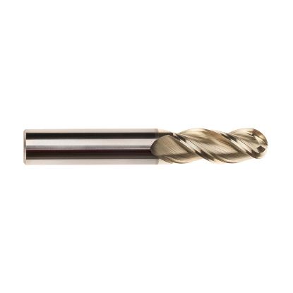 Picture of IMCO 61079 DIA 3/4 SH 0.7500 LOC 1.6250 OAL 4.00 End Mill Standard Flute High Helix Carbide Uncoated Single End Ball Nose Streaker Mill