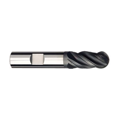 Picture of IMCO 63176 DIA 3/8 SH 0.3750 LOC 0.8750 OAL 2.50 End Mill Standard Flute Variable Helix Carbide AlTiN Single End Ball Nose Pow-R-Feed Mill
