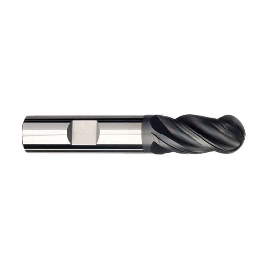 Picture of IMCO 63176 DIA 3/8 SH 0.3750 LOC 0.8750 OAL 2.50 End Mill Standard Flute Variable Helix Carbide AlTiN Single End Ball Nose Pow-R-Feed Mill