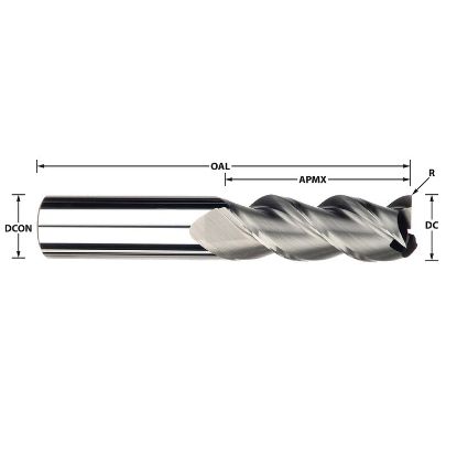 Picture of IMCO 33614 DIA 3/4 SH 0.7500 LOC 1.00 OAL 4.00 End Mill Standard Flute High Helix Carbide Uncoated Single End Corner Radius 0.1250 3.18MM Streaker Mill