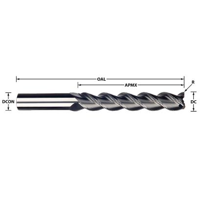 Picture of IMCO 33013 DIA 1/2 SH 0.50 LOC 3.1250 OAL 6.00 End Mill Standard Flute High Helix Carbide Uncoated Single End Square Sharp Streaker Mill