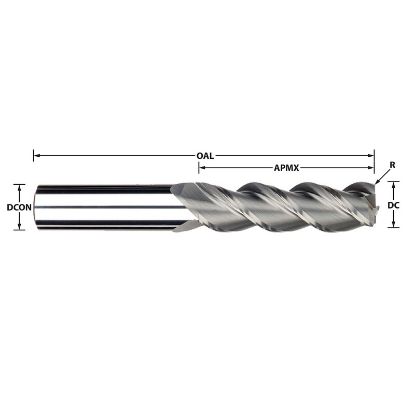 Picture of IMCO 34531 DIA 1/2 SH 0.50 LOC 2.00 OAL 4.00 End Mill Standard Flute High Helix Carbide Uncoated Single End Corner Radius 0.0150 0.38MM Streaker Mill