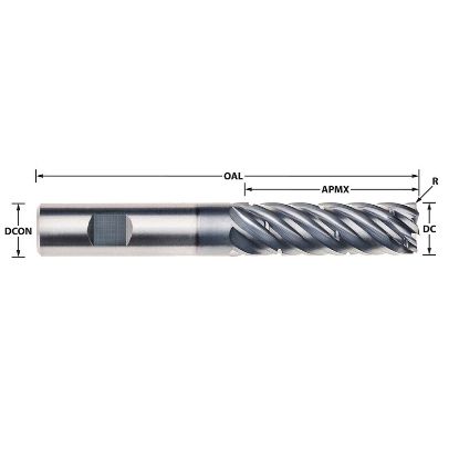 Picture of IMCO 63368 DIA 20MM SH 0.7874 LOC 2.7559 OAL 5.3150 End Mill Standard Flute Standard Helix Carbide AlCrN Single End Corner Radius 0.0394 1.00MM Pow-R-Path Mill