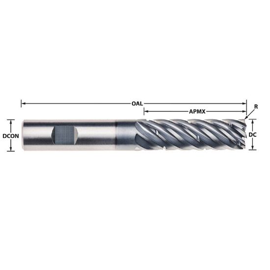 Picture of IMCO 63368 DIA 20MM SH 0.7874 LOC 2.7559 OAL 5.3150 End Mill Standard Flute Standard Helix Carbide AlCrN Single End Corner Radius 0.0394 1.00MM Pow-R-Path Mill