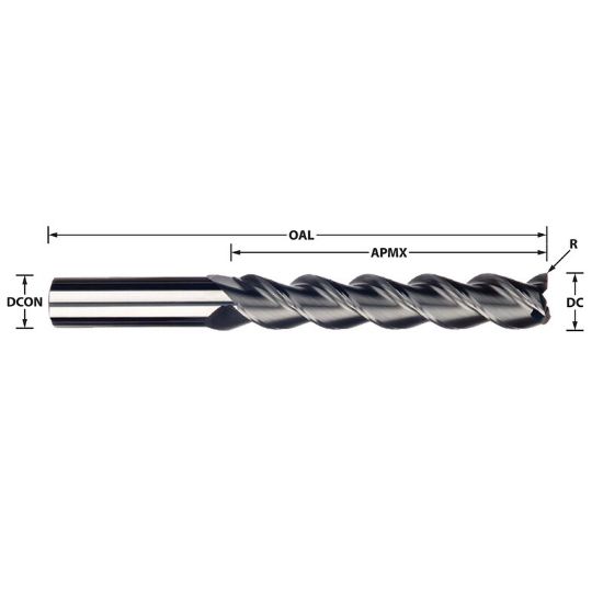 Picture of IMCO 33012 DIA 1 SH 1.00 LOC 4.1250 OAL 7.00 End Mill Standard Flute High Helix Carbide Uncoated Single End Square Sharp Streaker Mill