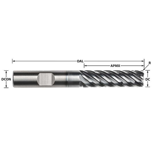 Picture of IMCO 63353 DIA 16MM SH 0.6299 LOC 1.8898 OAL 4.3307 End Mill Standard Flute Standard Helix Carbide AlCrN Single End Corner Radius 0.0394 1.00MM Pow-R-Path Mill