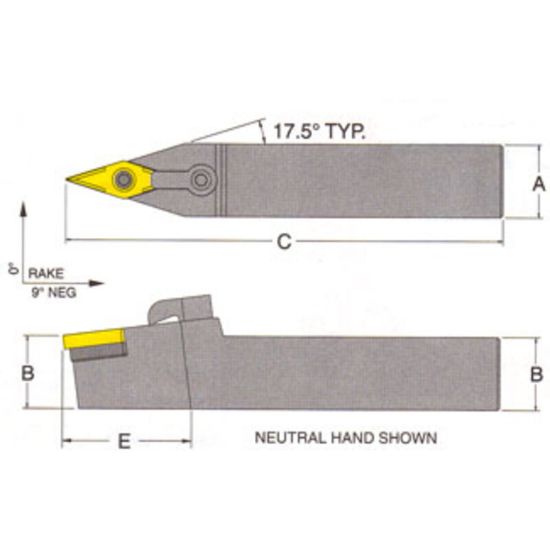 Picture of RMC MVVNN-16-3DTurning Stick Tool 35.0° Insert Square 1.000 6.000 Oal Left Hand