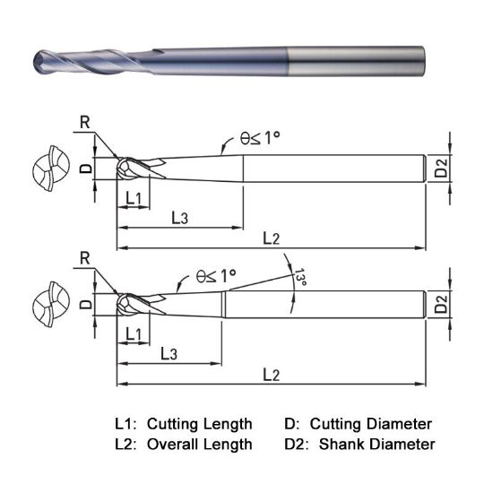 Picture of WIDIN DB542120 DIA 12MM SH 0.6299 LOC 1.9685 OAL 6.1024 End Mill Standard Flute Standard Helix Carbide AlTiN Single End Ball Nose Z-CLASSIC