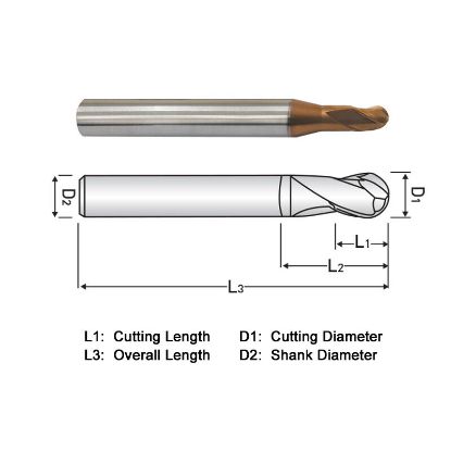 Picture of WIDIN DA703016 DIA 1/2 SH 0.50 LOC 0.50 OAL 3.00 End Mill Standard Flute Standard Helix Carbide AlTiN Single End Ball Nose Z-STAR
