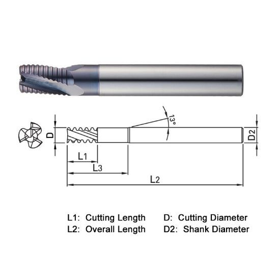 Picture of WIDIN PK503080 DIA 8MM SH 0.3150 LOC 0.4724 OAL 2.4803 End Mill Carbide AlTiN Single End Square Sharp Z-CLASSIC