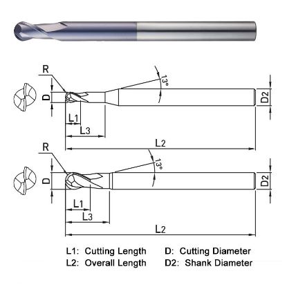 Picture of WIDIN DA522024 DIA 3/4 SH 0.7500 LOC 1.50 OAL 6.2500 End Mill Standard Flute Standard Helix Carbide AlTiN Single End Ball Nose Z-CLASSIC