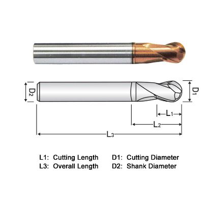 Picture of WIDIN DA702016 DIA 1/2 SH 0.50 LOC 0.50 OAL 4.50 End Mill Standard Flute Standard Helix Carbide AlTiN Single End Ball Nose Z-STAR